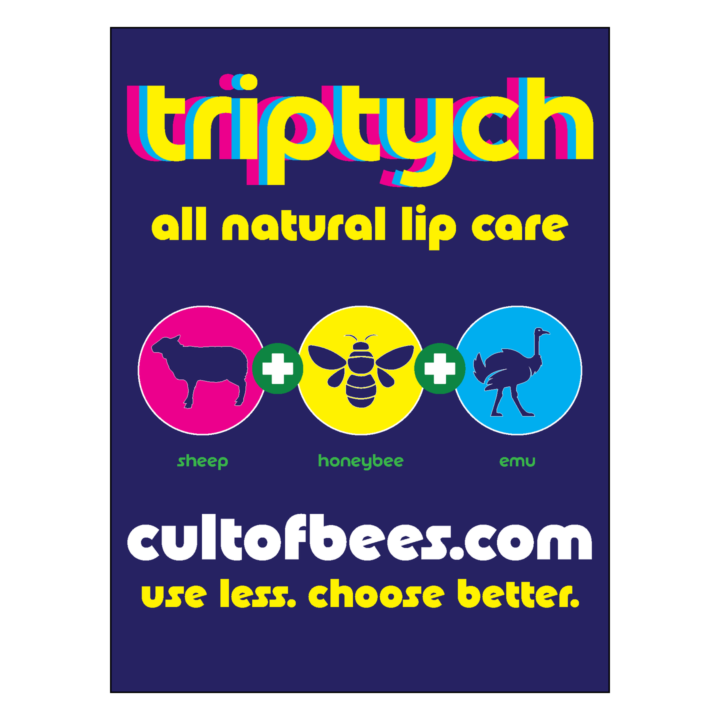 Triptych: All Natural Lip Balm with Virgin Beeswax, Lanolin & Emu Oil