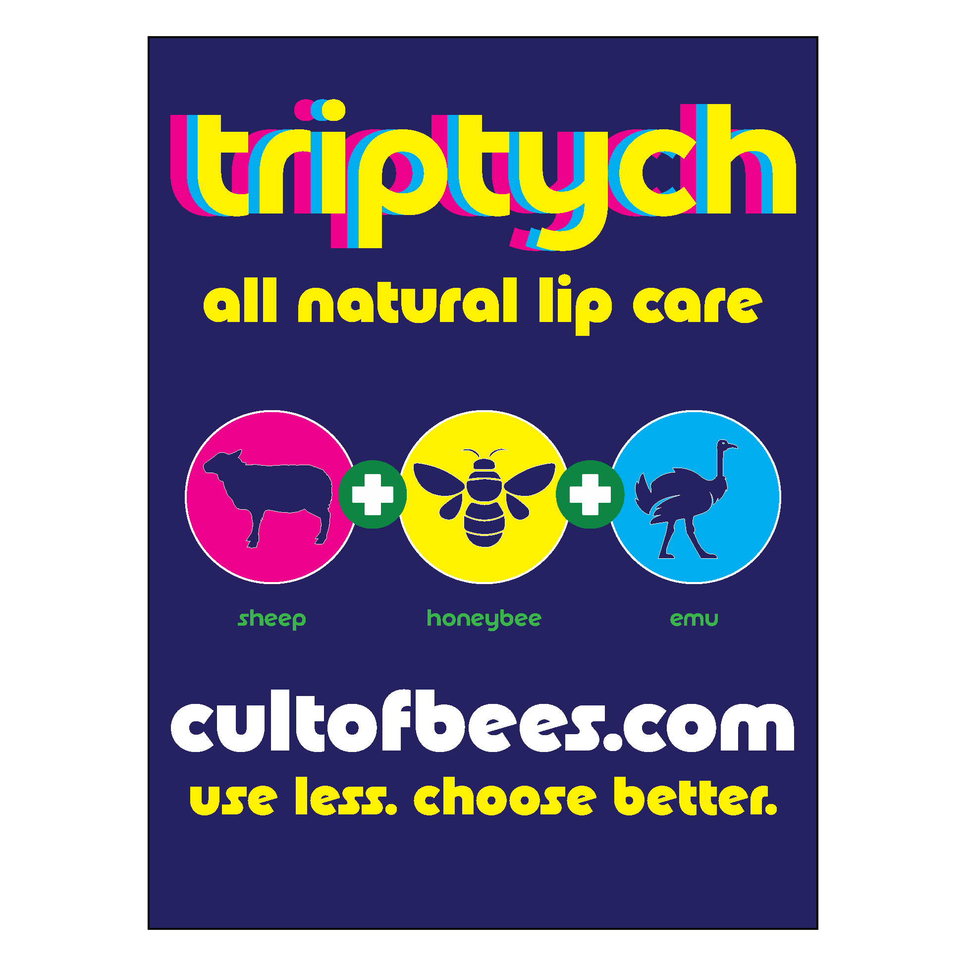 Triptych: All Natural Lip Balm with Virgin Beeswax, Lanolin & Emu Oil
